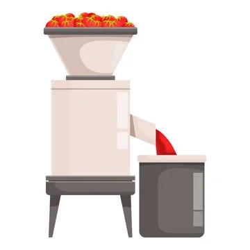 Tomato processing machine extracting juice from fresh tomatoes Stock Illustration