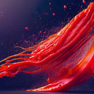 Tomato red sauce explosion, splash through flying tomatoes. Ketchup, passata, Stock Illustration