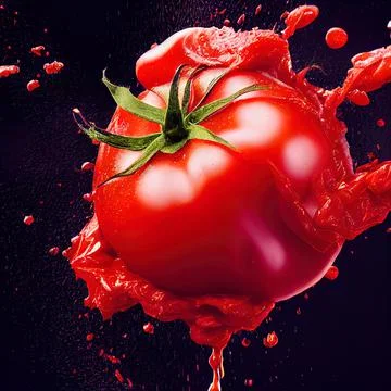 Tomato red sauce explosion, splash through flying tomatoes. Ketchup, passata, Stock Illustration