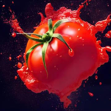 Tomato red sauce explosion, splash through flying tomatoes. Ketchup, passata, Stock Illustration