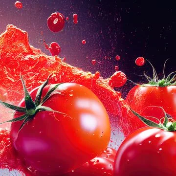 Tomato red sauce explosion, splash through flying tomatoes. Ketchup, passata, Иллюстрация