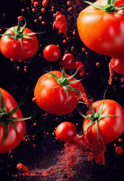 Tomato red sauce explosion, splash through flying tomatoes. Ketchup, passata, Stock Illustration