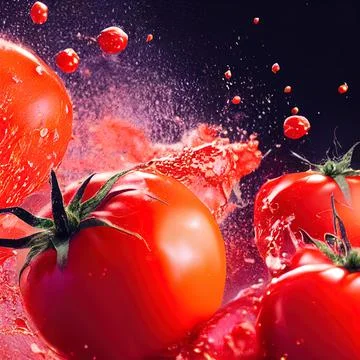 Tomato red sauce explosion, splash through flying tomatoes. Ketchup, passata, Stock Illustration