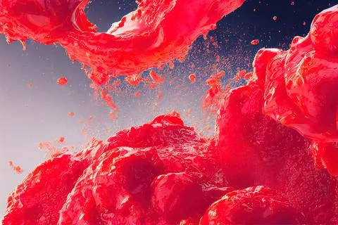 Tomato red sauce explosion, splash through flying tomatoes. Ketchup, passata, Stock Illustration