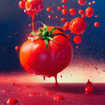 Tomato red sauce explosion, splash through flying tomatoes. Ketchup, passata, Stock Illustration