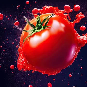 Tomato red sauce explosion, splash through flying tomatoes. Ketchup, passata, Stock Illustration