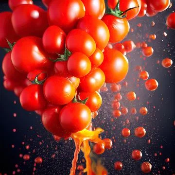 Tomato red sauce explosion, splash through flying tomatoes. Ketchup, passata, Stock Illustration