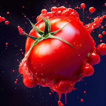 Tomato red sauce explosion, splash through flying tomatoes. Ketchup, passata, Stock Illustration