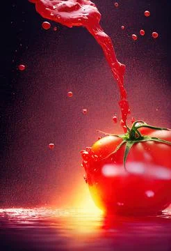 Tomato red sauce explosion, splash through flying tomatoes. Ketchup, passata, Stock Illustration