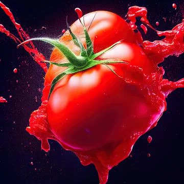 Tomato red sauce explosion, splash through flying tomatoes. Ketchup, passata, Stock Illustration