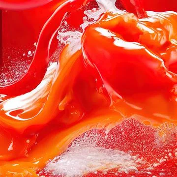 Tomato red sauce explosion, splash through flying tomatoes. Ketchup, passata, Illustrazione stock