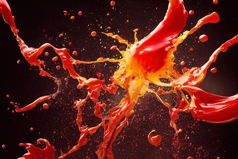 Tomato red sauce explosion, splash through flying tomatoes. Ketchup, passata, 스톡 일러스트