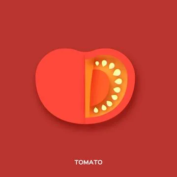 Tomato. Red slice on red background. Front view. Stock Illustration