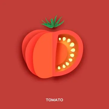 Tomato. Red slice on red background. Front view. Stock Illustration