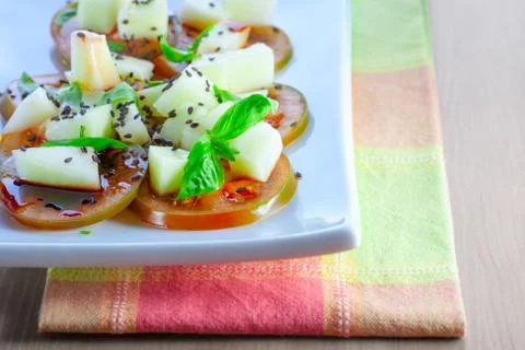 Tomato Salad with melon Stock Photos