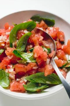 Tomato salsa with fresh basil Stock Photos