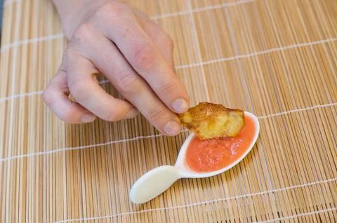 Tomato sauce with chips Stock Photos
