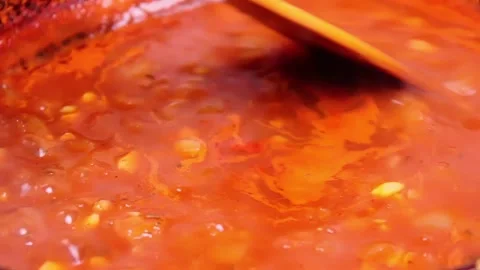 Tomato sauce cooking in a pan Stock Footage 153227870