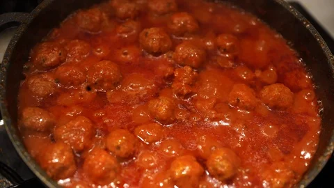Tomato sauce with meatballs Stock Footage 128068069