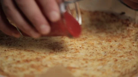 Tomato sauce is spread on pizza. Stock Footage 116822038