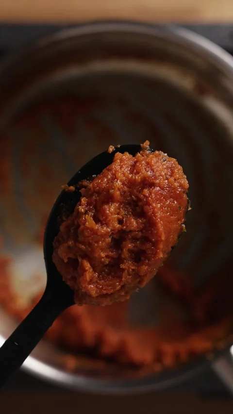 Tomato Sauce Texture on Spoon Close Up Видео 329889465