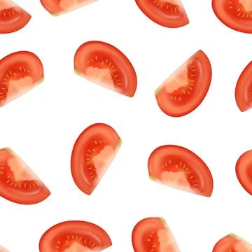 Tomato Seamless Pattern with 3d Red Tomato Slices. Tomato Seamless Pattern for Stock Illustration