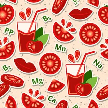 Tomato seamless pattern with design elements in simple geometric style. イラスト素材