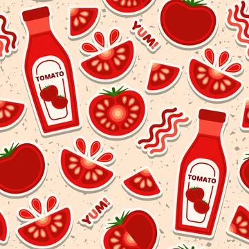 Tomato seamless pattern with design elements in simple geometric style. イラスト素材