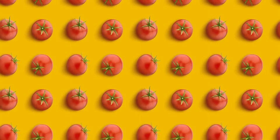 Tomato seamless pattern isolated on white background, flat lay, top view F... Stock Photos