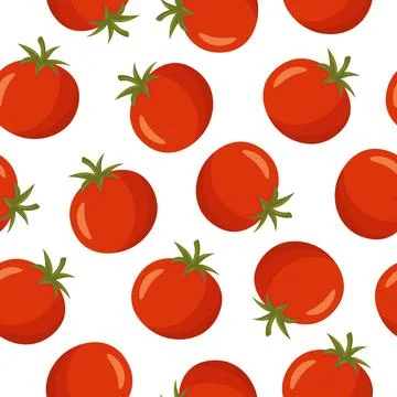 Tomato Seamless Pattern, Vector Illustration. Red Tomatoes on White Background Illustrazione stock