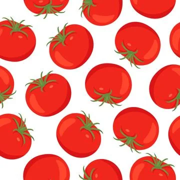 Tomato Seamless Pattern, Vector Illustration. Red Tomatoes on White Background Illustrazione stock