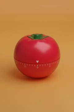 Tomato shaped kitchen timer isolated on orange background. Pomodoro techniq.. Photos