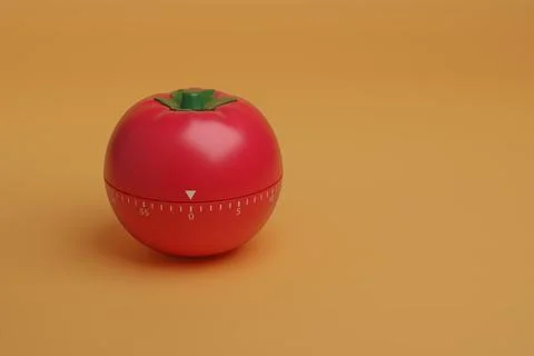 Tomato shaped kitchen timer isolated on orange background with copy space. .. Stock Photos