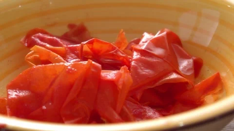 Tomato Skins in Bowl. Stock Footage 255664514