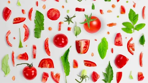 Tomato Slice and Leaf Collection Stock-Footage 201287174