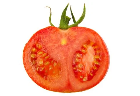 Tomato slice isolated on white background, top view Stock Photos
