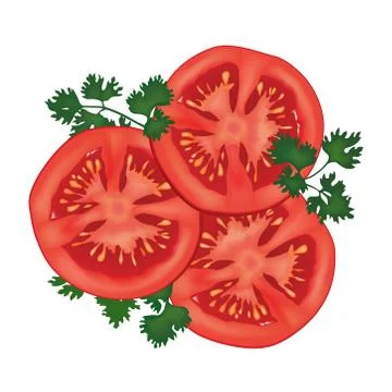 Tomato slice label. Vegetable sign. Farm fresh natural product tomatoes Stock Illustration