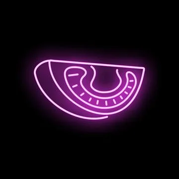 Tomato slice neon glow line art on black Stock Illustration