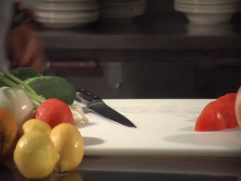 Tomato sliced at cutting board 2, static Stock Footage 26191760