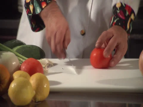 Tomato sliced at cutting board, static Stock Footage 26191881