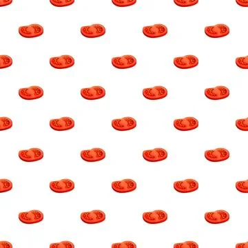 Tomato slices creating seamless pattern on white background Stock Illustration