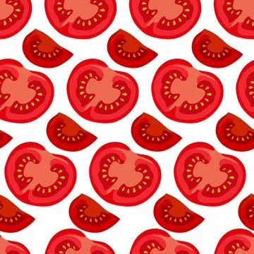 Tomato slices pattern on a white background. For use on textiles, packaging p Stock Illustration
