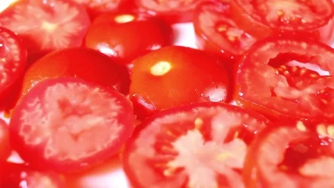Tomato slices rotating closeup texture pattern background Stock Footage 97247332