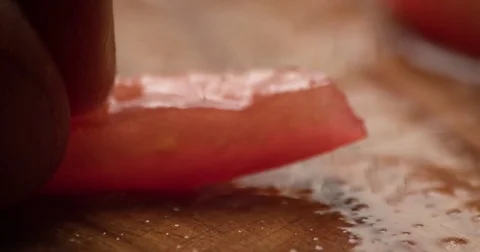 Tomato slicing slowmotion close up Stock Footage 72585248