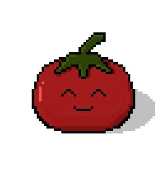 A tomato with a smirk on its face, in a pixel style Illustrazione stock