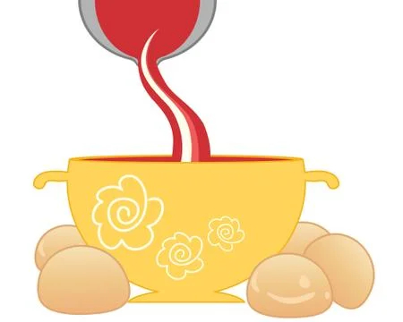 Tomato soup and bread rolls Stock Illustration