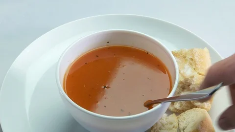 Tomato soup bread Stock Footage 107360741