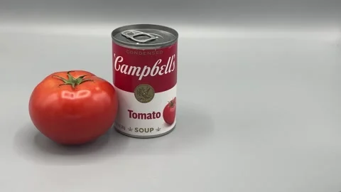 Tomato Soup - Can Screen Left - Campbell's - Bettendorf, IA - March 20, 2024 Stock Footage 270093437