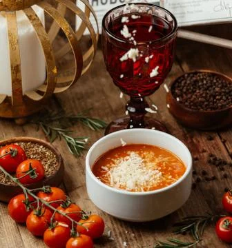 Tomato soup with cheese Stock Photos