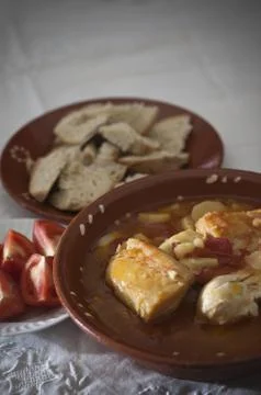 Tomato soup with codfish Stock Photos